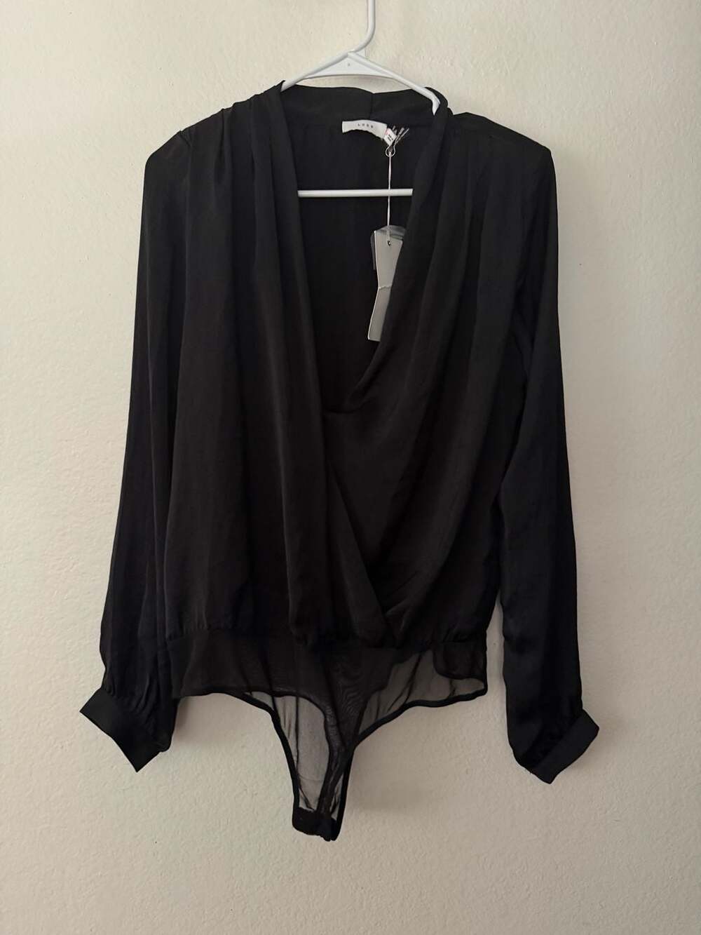 Lush Black Long Sleeve Cowl Neck Thong Bodysuit